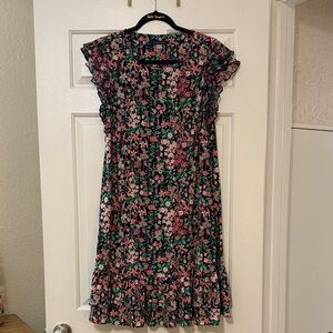 Tommy Hilfiger Navy and Pink Floral Midi Dress